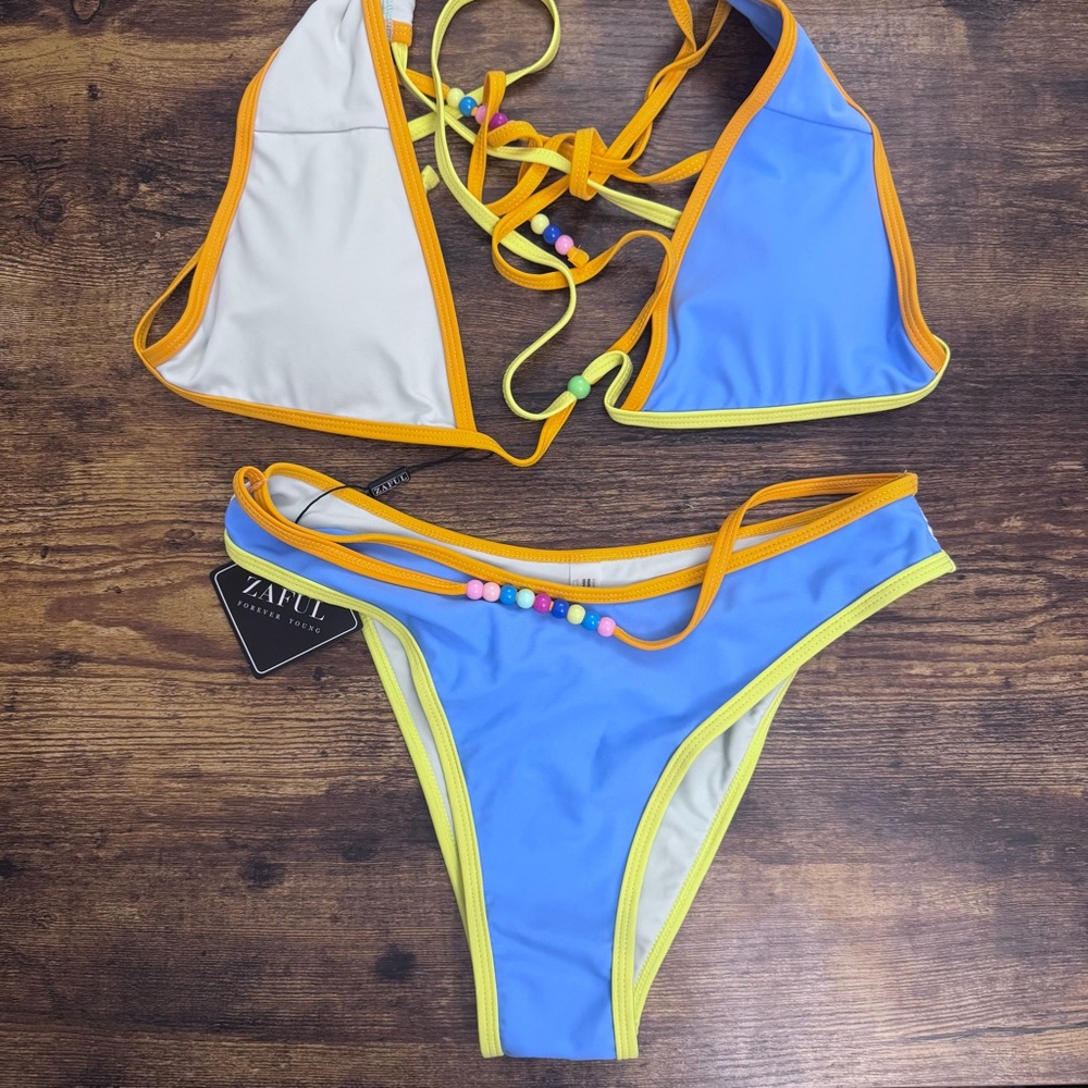 Triangle Beaded Wrap-Around Bikini Set – Blue/Multi Size 4 / Small NWT